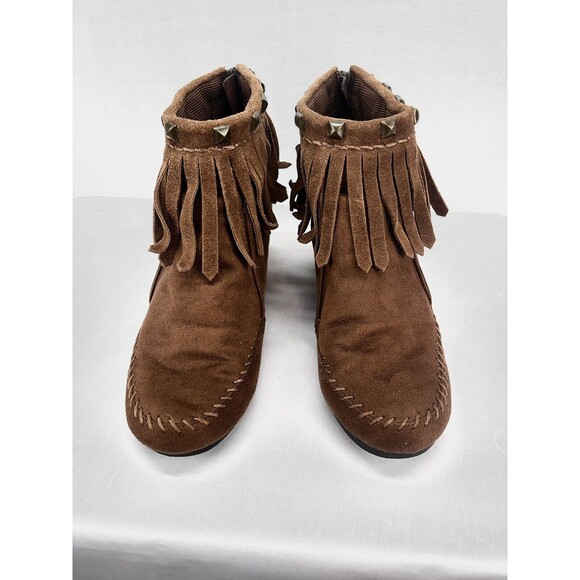 Mossimo Supply Co Moccasin Womens 8.5 Studded Wedge Fall Fringe Zipper Booties - Picture 1 of 8